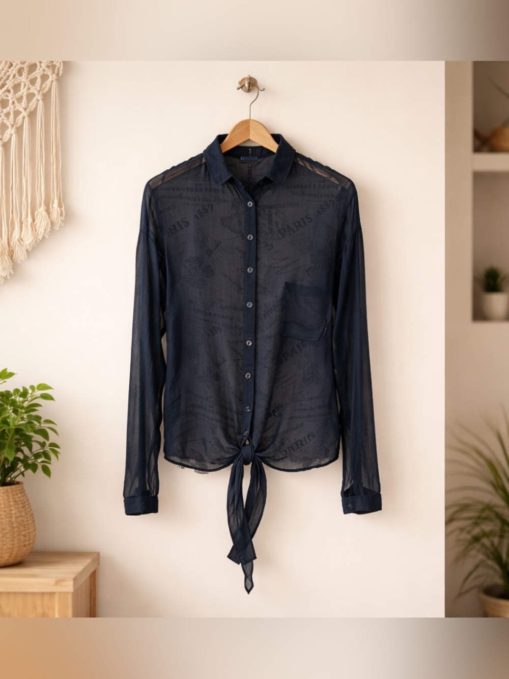 Garage Dark Sheer Button-Down Shirt Size Large